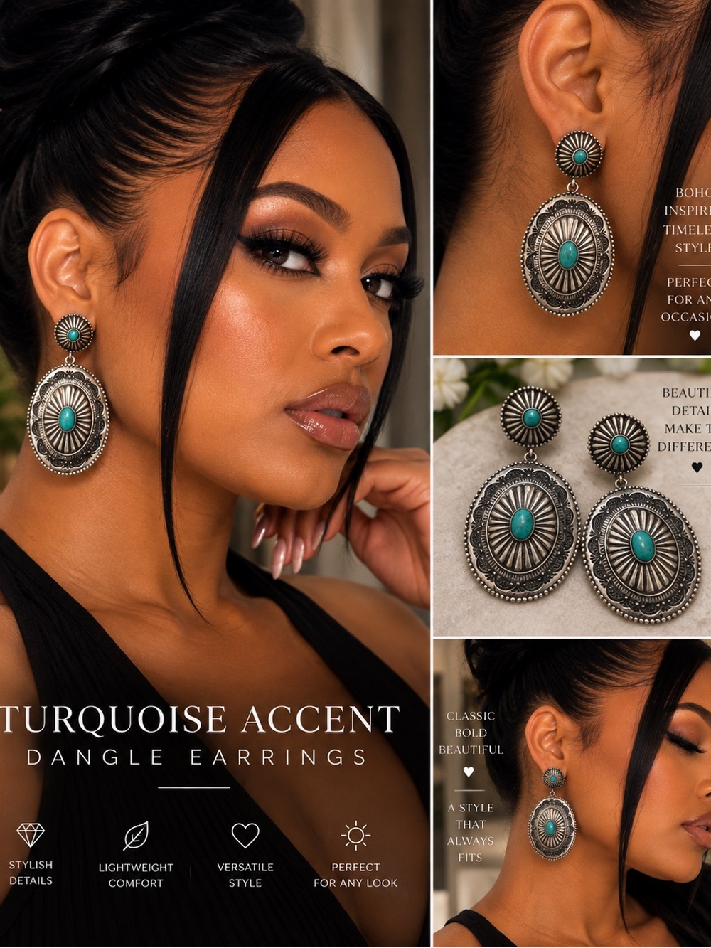 Turquoise Accent Dangle Earrings - Women Jewelry